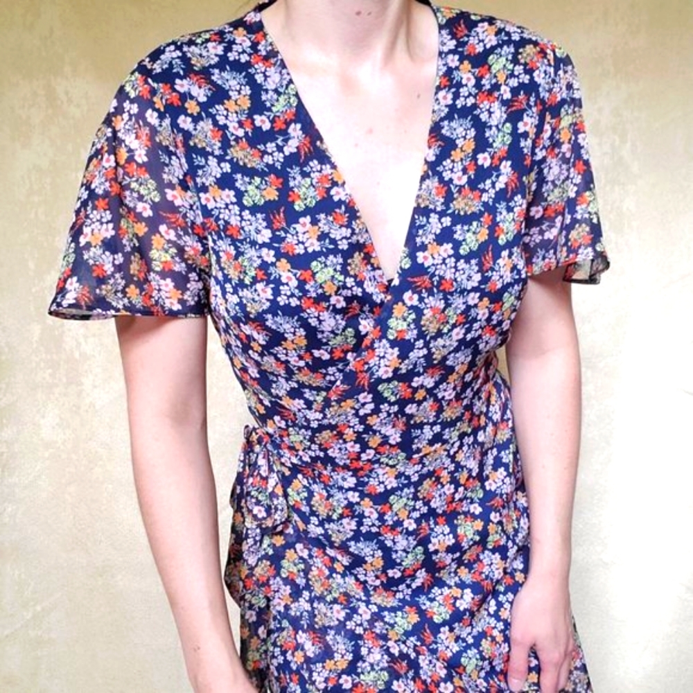 Multicolor floral wrap dress